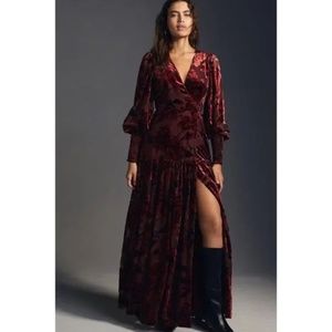 Hutch Floral Wrap Dress Velvet Maxi Burgundy